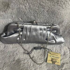 Elegant Silver Pleated Wristlet Clutch